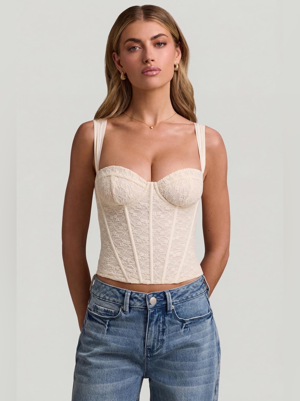 OH POLLY Junia Underwired Lace Corset Top in Ivory size 12